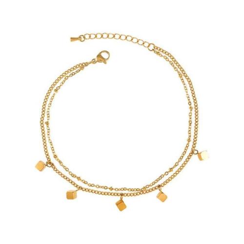 Stainless Steel Anklets Jewelry, 304 Stainless Steel, with 5cm extender chain, Double Layer & fashion jewelry & for woman, golden Approx 21 cm 