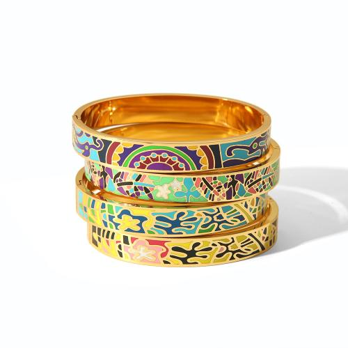 Stainless Steel Bangle, 304 Stainless Steel, Vacuum Ion Plating, fashion jewelry & for woman & enamel 