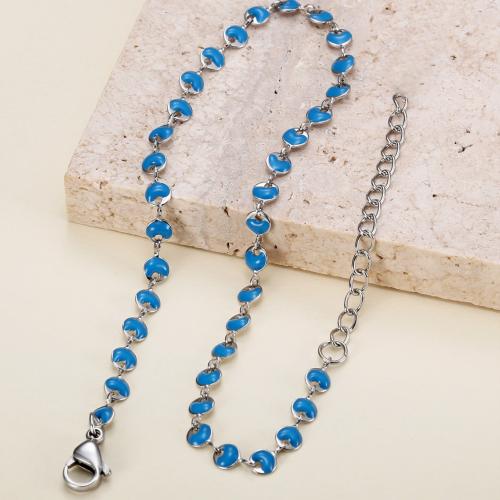 Joyería pulseras de acero inoxidable, acero inoxidable 304, con 5CM extender cadena, chapado en color de plata, para mujer & pegamento de gota, azul, longitud:23 cm, Vendido por UD[