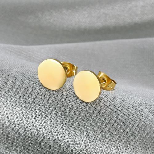 Stainless Steel Stud Earring, Titanium Steel, Round, gold color plated, for woman 