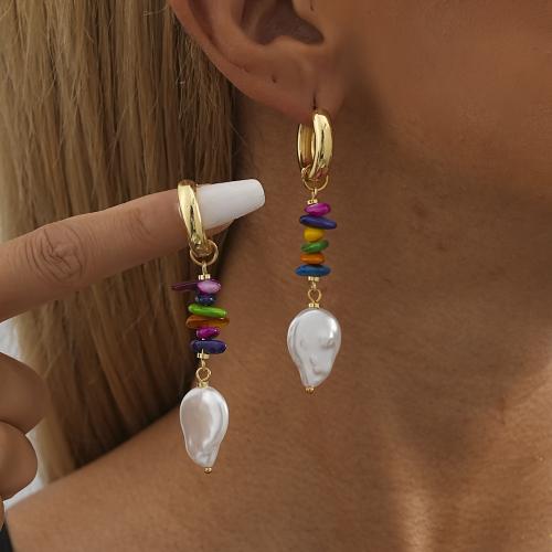 Gemstone Drop Earring, Brass, with Natural Stone & Plastic Pearl, gold color plated, fashion jewelry, golden 