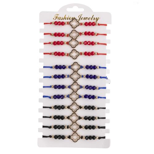 Pulseras de cristal de aleación de zinc, con Cordón de nudo & Cristal, hecho a mano, para mujer & con diamantes de imitación & hueco, color mixto, longitud:16-26 cm, 12PCs/Set, Vendido por Set[