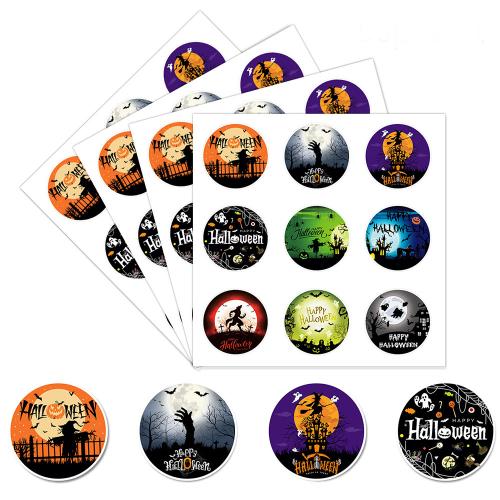 Adhesive Sticker Sticker Paper, Round, Halloween Design & mixed pattern & DIY 