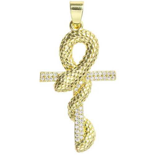 Cubic Zirconia Micro Pave Brass Pendant, Snake, plated, DIY & micro pave cubic zirconia, gold 