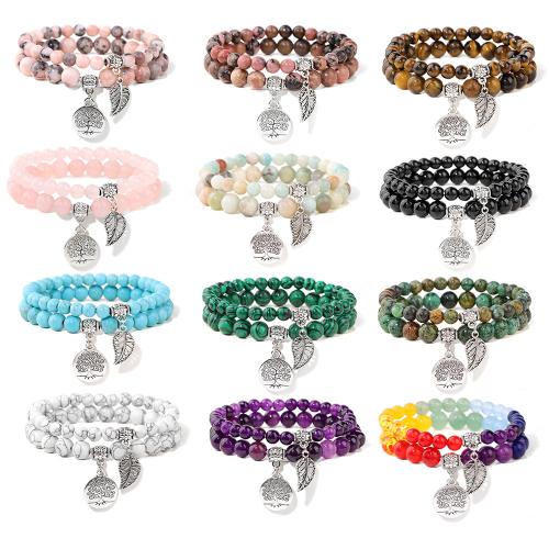 Gemstone Bracelets, Zinc Alloy, with Natural Stone, handmade, 2 pieces & Unisex 