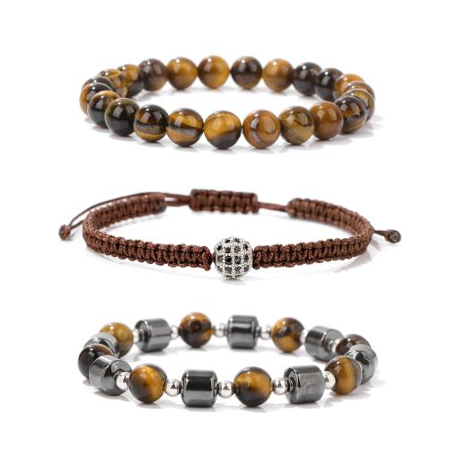 Gemstone Bracelets, Zinc Alloy, with Natural Stone & Polyester Cord, three pieces & Unisex & micro pave cubic zirconia 