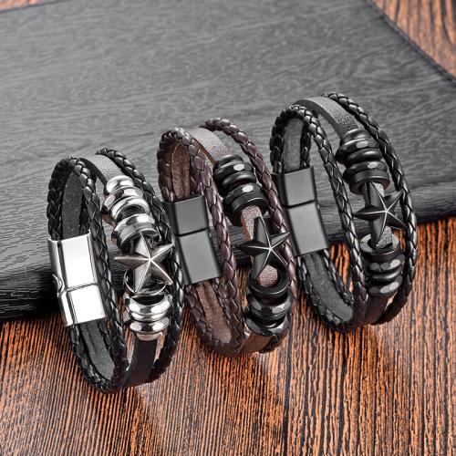 PU Leather Cord Bracelets, Zinc Alloy, with Magnet & PU Leather & PVC Plastic, plated, three layers & Unisex cm 