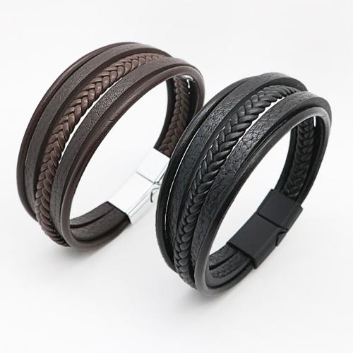 PU Leather Cord Bracelets, 304 Stainless Steel, with Magnet & PU Leather, Vacuum Ion Plating, multilayer & Unisex cm 