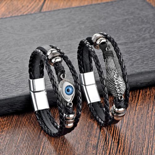 PU Leather Cord Bracelets, Zinc Alloy, with Magnet & PU Leather & PVC Plastic, plated, three layers & Unisex cm 