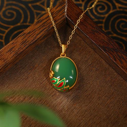 Zinc Alloy Necklace, with Synthetic Jade, gold color plated, vintage & oval chain & for woman & enamel Approx 17.7 Inch 