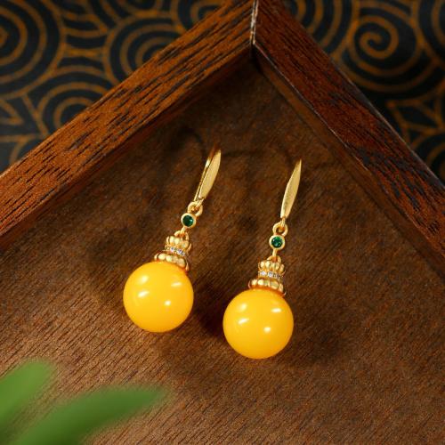 Zinc Alloy Drop Earring, with Synthetic Jade, gold color plated, vintage & imitation beeswax & for woman & with rhinestone 