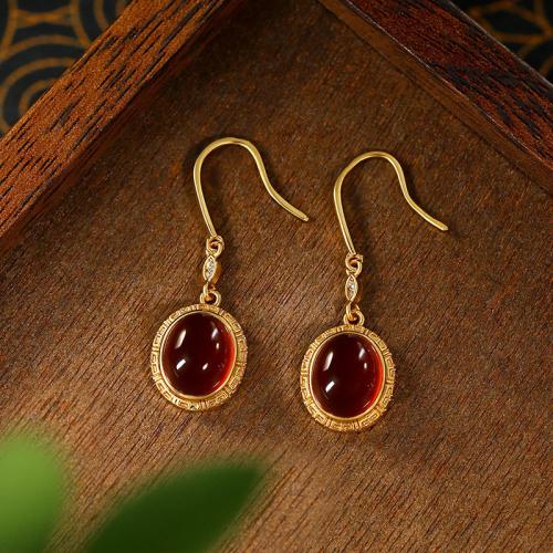 Zinc Alloy Drop Earring, with Carnelian, gold color plated, vintage & for woman & with rhinestone 