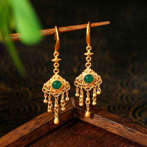 Zinc Alloy Drop Earring, with Synthetic Jade, gold color plated, vintage & for woman & hollow 