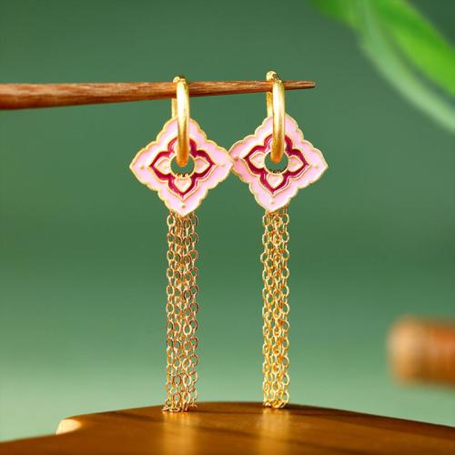 Zinc Alloy Tassel Earring, gold color plated, vintage & for woman & enamel & hollow 