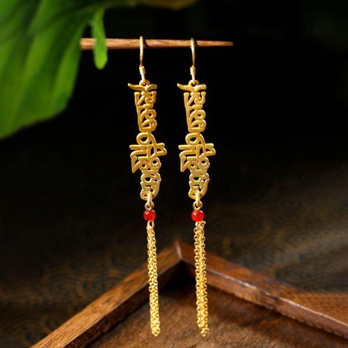 Zinc Alloy Tassel Earring, with Synthetic Jade, Alphabet Letter, gold color plated, vintage & for woman, 110mm 