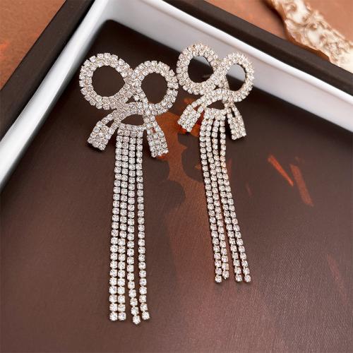 Fashion Fringe Earrings, Zinc Alloy, Bowknot, fashion jewelry & for woman & with rhinestone 