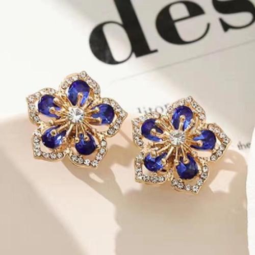 Zinc Alloy Rhinestone Stud Earring, Flower, fashion jewelry & for woman & with rhinestone [