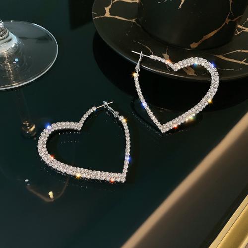 Zinc Alloy Rhinestone Leverback Earring, Heart, fashion jewelry & for woman & with rhinestone [