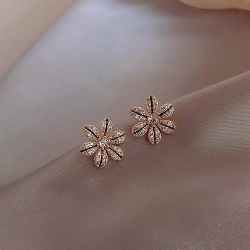 Zinc alliage strass Stud Earring, alliage de zinc, fleur, bijoux de mode & pour femme & avec strass Vendu par paire[