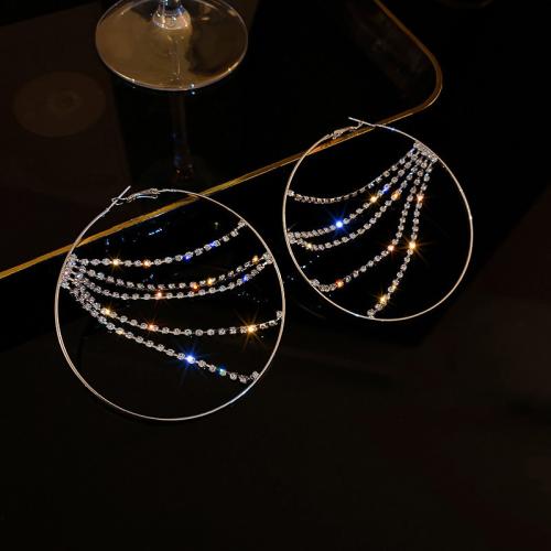 Zinc Alloy Rhinestone Hoop Earring, fashion jewelry & for woman & with rhinestone [