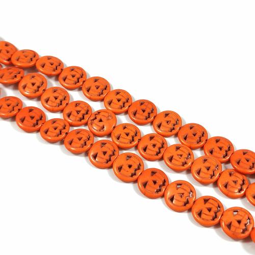 Synthetische Türkis Perle, Kürbis, Design für Halloween & DIY, keine, 15mm, Länge:ca. 37.5-38 cm, ca. 25PCs/Strang, verkauft von Strang