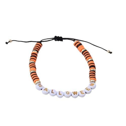 Arcilla polimero Pulsera, con Cordón de nudo & Acrílico, hecho a mano, Diseño de Halloween & Joyería & unisexo & ajustable, color mixto, longitud:aproximado 18-30 cm, Vendido por UD