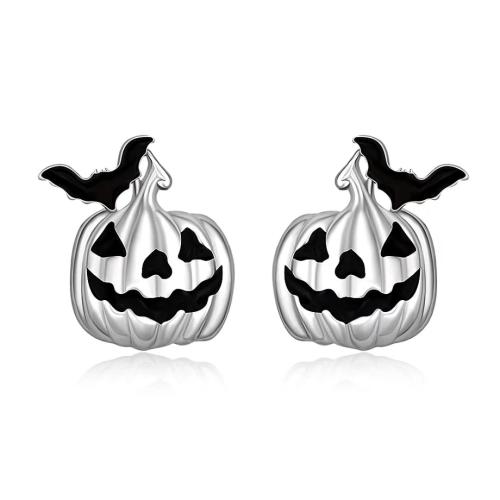 aleación de zinc Arito, Calabaza, chapado en color de plata, Diseño de Halloween & Joyería & para mujer & esmalte, 11.9x11.9mm, Vendido por Par