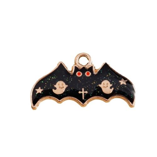 Zinklegierung Anhänger, Fledermaus, KC goldfarben plattiert, Design für Halloween & DIY & Emaille, schwarz, 25x13mm, ca. 100PCs/Tasche, verkauft von Tasche