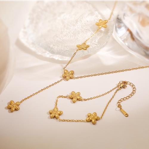 Titanio conjunto de joyas de acero, Partículas de acero, con 5CM extender cadena, Flor, chapado en color dorado, diferentes estilos para la opción & para mujer, más colores para la opción, longitud:40 cm, Vendido por UD