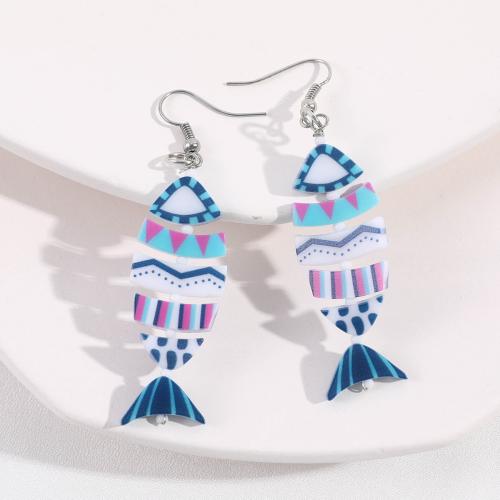 Acrylic Drop Earring, Zinc Alloy, with Acrylic, Fish, for woman, blue 