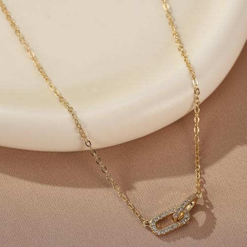 Collier en laiton cubique Zircon Micro Pave, avec 5cm chaînes de rallonge, Placage de couleur d'or, bijoux de mode & pavé de micro zircon, doré cm, Vendu par PC