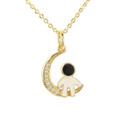 Cubic Zirconia Micro Pave Brass Pendant, plated, DIY & micro pave cubic zirconia & enamel, gold 