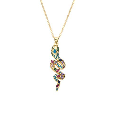 Cubic Zirconia Micro Pave Brass Pendant, Snake, plated, DIY & micro pave cubic zirconia & enamel, gold 