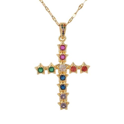 Collier en laiton cubique Zircon Micro Pave, croix, Placage, styles différents pour le choix & pavé de micro zircon & pour femme, plus de couleurs à choisir Environ 41-50 cm, Vendu par PC