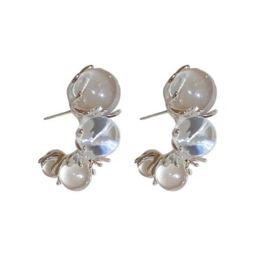 Glass Zinc Alloy Earring, with Glass, plated, for woman, platinum color 