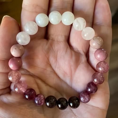 Gemstone Bracelets, Garnet, with Rhodochrosite & Strawberry Quartz, handmade, Unisex, mixed colors 