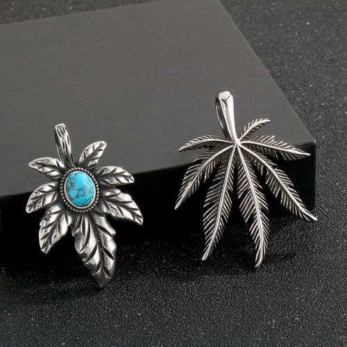 Stainless Steel Pendants, 304 Stainless Steel, with turquoise, Maple Leaf, Vacuum Ion Plating & for man 