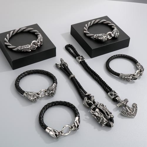 PU Leather Cord Bracelets, 304 Stainless Steel, with PU Leather, Vacuum Ion Plating, Adjustable  & for man 