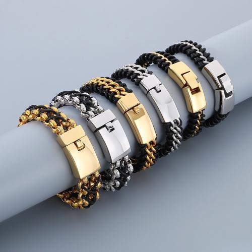 PU Leather Cord Bracelets, 304 Stainless Steel, with leather cord, Vacuum Ion Plating & for man 