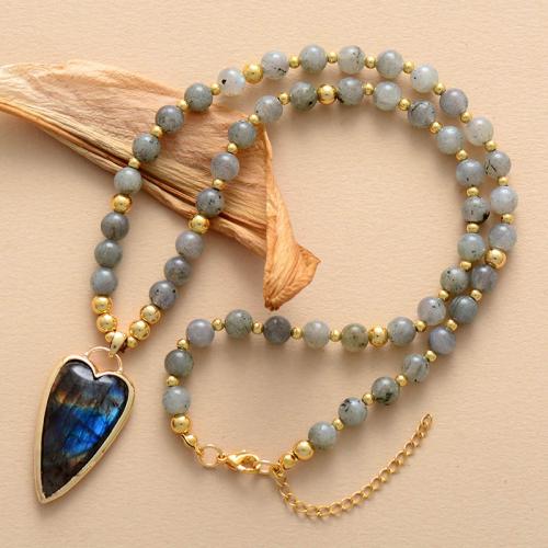 Gemstone Necklaces, Natural Stone, with Brass, with 5cm extender chain, fashion jewelry & Unisex Approx 50 cm 