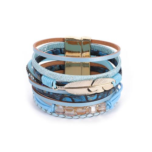 PU Leather Cord Bracelets, Zinc Alloy, with PU Leather, fashion jewelry & multilayer & for woman & with rhinestone Approx 19 cm 