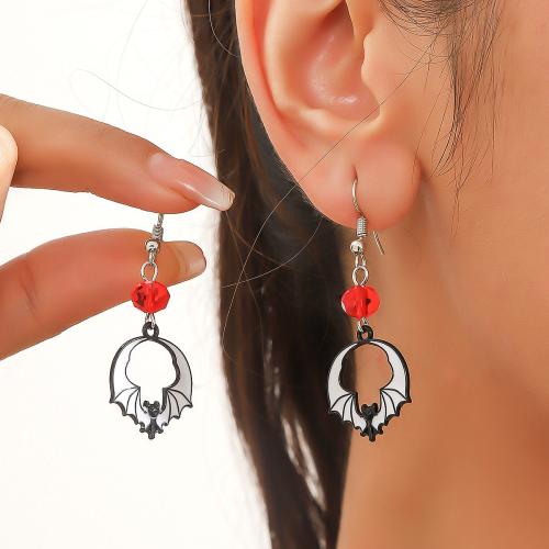 aleación de zinc Pendientes con Colgantes, con Cristal, chapado en color de plata, Diferente forma para la elección & Joyería de Halloween & para mujer & esmalte, más colores para la opción, Vendido por Par