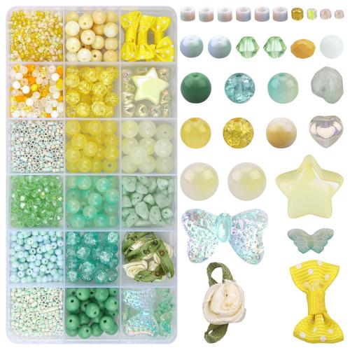 Perles de verre mixte, avec Boîte en plastique, DIY & 18 cellules, plus de couleurs à choisir Vendu par boîte[