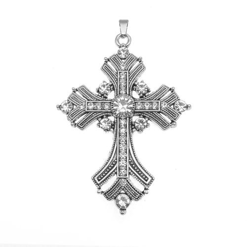 Zinc Alloy Rhinestone Pendants, Cross, silver color plated, DIY & with rhinestone 