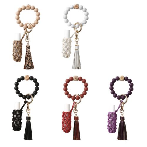 Silicone Key Chain, with leather cord & Zinc Alloy, fashion jewelry 