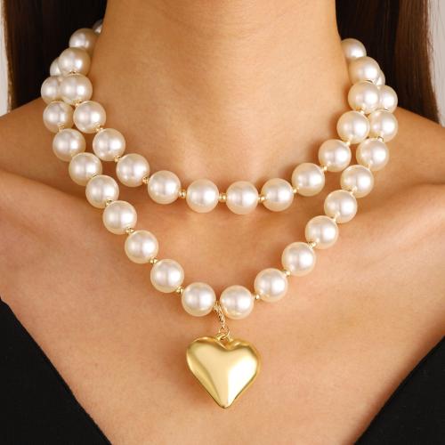 Plastic Pearl Necklace, Zinc Alloy, with Plastic Pearl, with 6cm extender chain, plated, fashion jewelry cm 