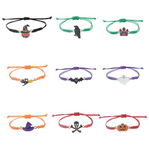 Zinc Alloy Bracelet, with Wax Cord, handmade, Halloween Design & Unisex & enamel Approx 6.29-11.81 Inch 