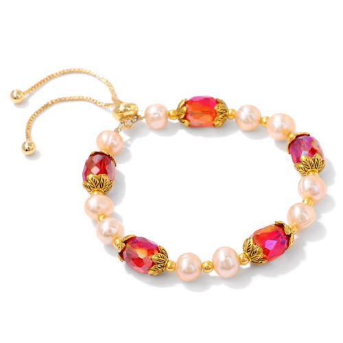 Zinc Alloy Crystal Bracelets, with Crystal & Plastic Pearl, handmade, for woman Approx 16 cm [