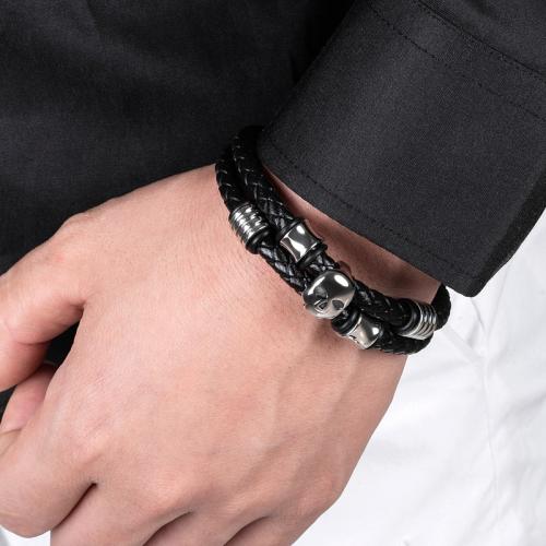 bracelet de cordon en PU , Acier inoxydable 304, avec Aimant & cuir PU, Placage ionique sous vide, Double couche & normes différentes pour le choix & pour homme, plus de couleurs à choisir, Vendu par PC[