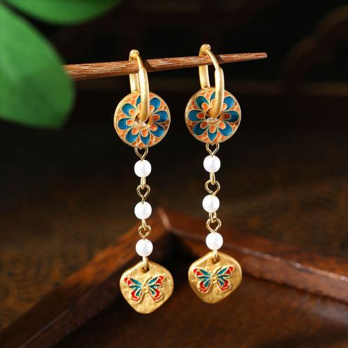 Zinc Alloy Huggie Hoop Drop Earring, with Acrylic, gold color plated, vintage & for woman & enamel, 63mm 